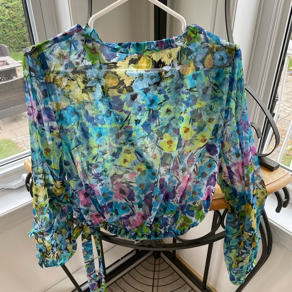 Zara colourful floral wrap style ruffled cropped shirt - Picture 2 of 5